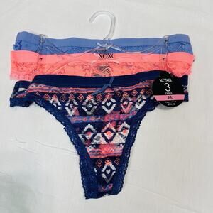 3 Pair XOXO Women Sexy THONGS Lace Panties Multicolor Floral MEDIUM